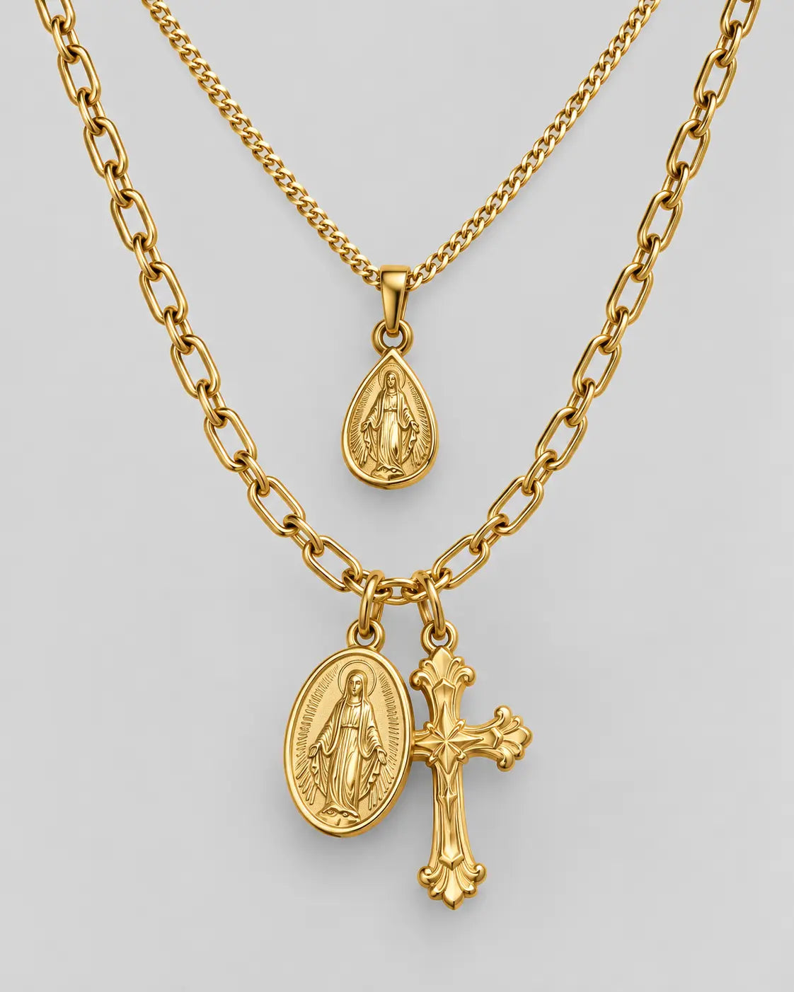 Colgante con cruz y virgen